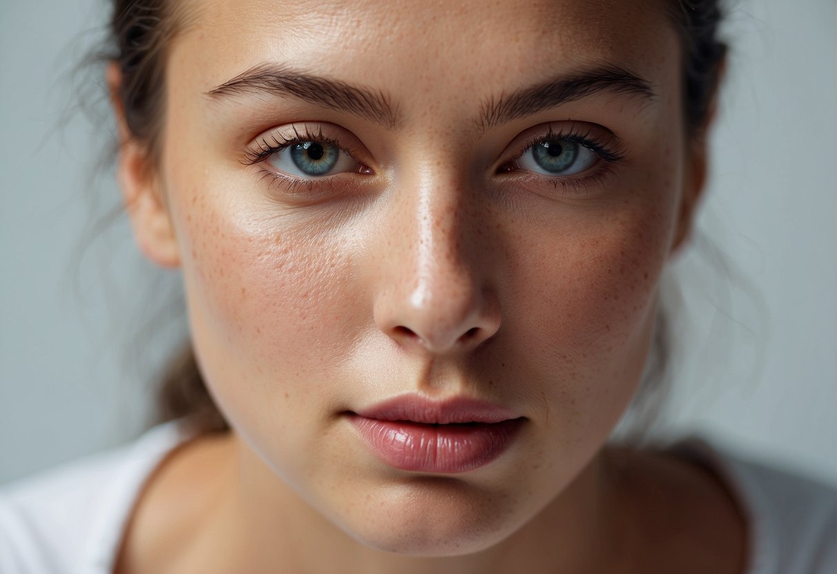 How to Hide Redness on Face Without Makeup: A person's face with redness being concealed using skincare products and techniques