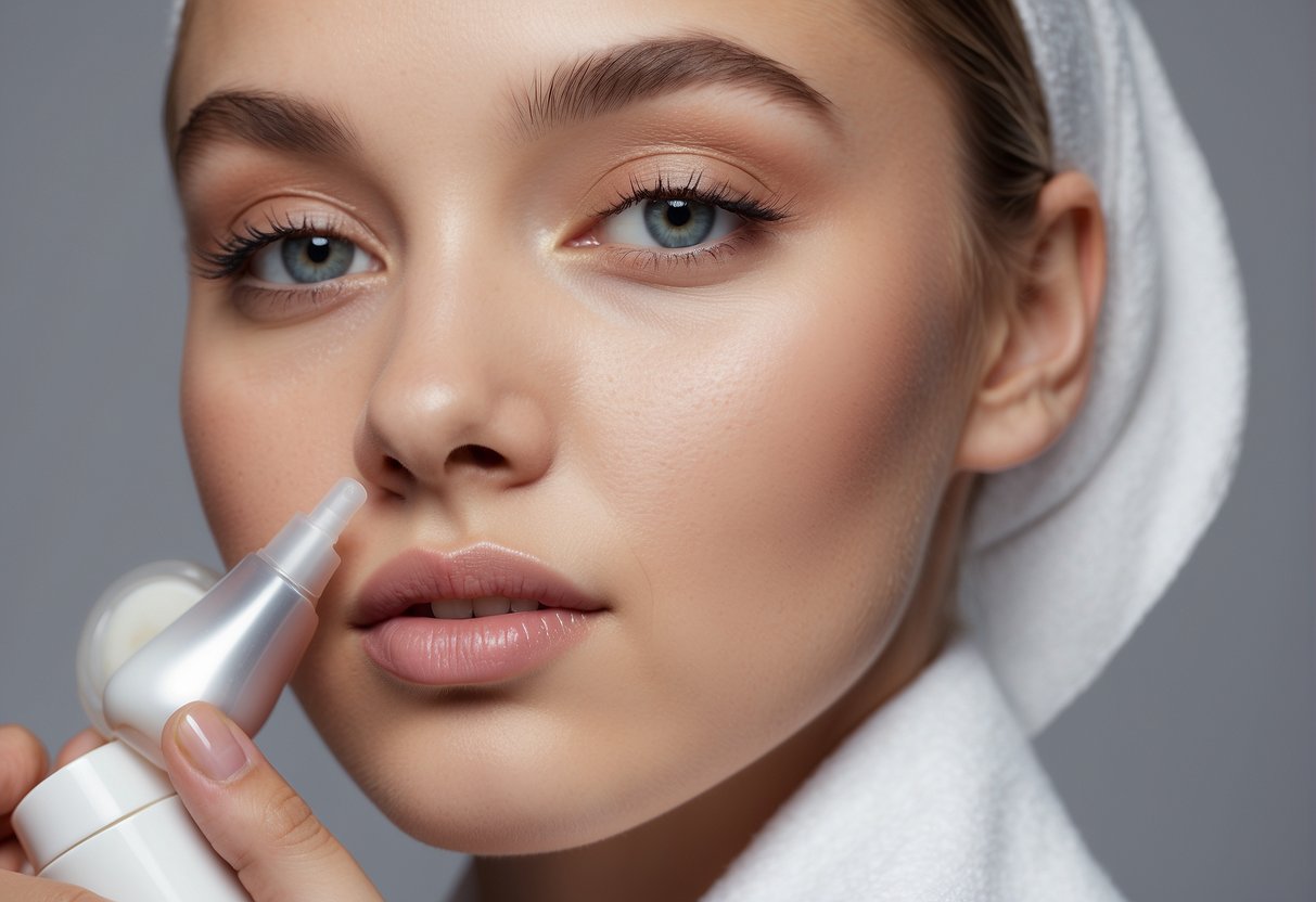 How to Prep Skin for Makeup: Cleanse skin, apply moisturizer, and primer. Illustrate a clean, smooth canvas for makeup application. Show products and tools used in the process
