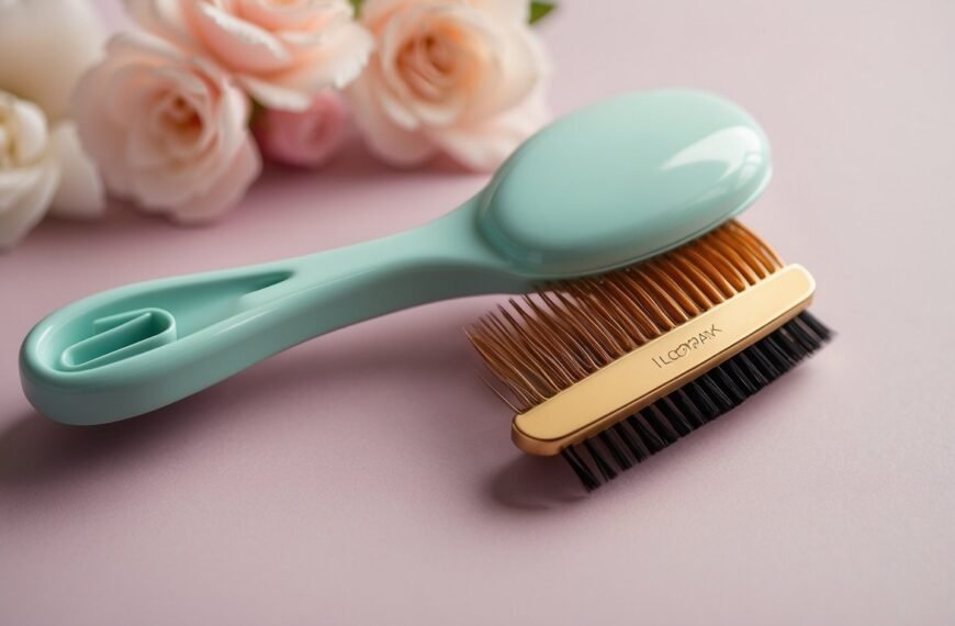 How to Style Baby Girl Hair: A baby girl's hairbrush, colorful hair clips, and a soft headband laid out on a clean, pastel-colored surface
