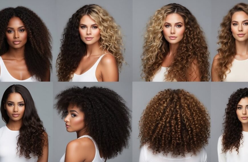 How to Style Frizzy Hair Without Heat: A variety of hair types, from curly to wavy, are shown in a step-by-step process of styling frizzy hair without heat